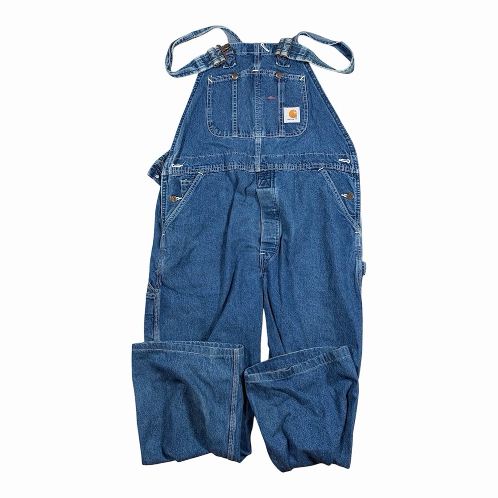 Carhartt Denim Overalls Mens 38x30(27) Blue Bib Carpenter Workware